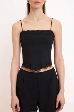 Ekru Fitted/Vucuda Oturan Ask?l? Straplez Dantel Detayl? Pamuklu Esnek Orme Atlet TWOSS26AL00049 - Trendyolmilla фото 7