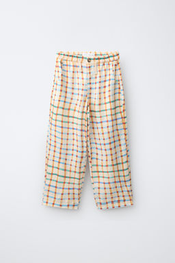 PANTAL?N RELAXED CUADROS 100% LINO CLARA CEBRIAN  / Crudo