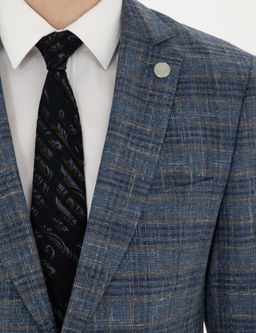 Lacivert Ex. Slim Fit Y_n Kar___ml_ Ekose Ceket