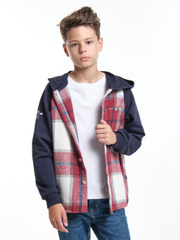 Рубашка подростковая в клетку с капюшоном UD 7982 т.син/бордо клетка - Mini maxi фото 5