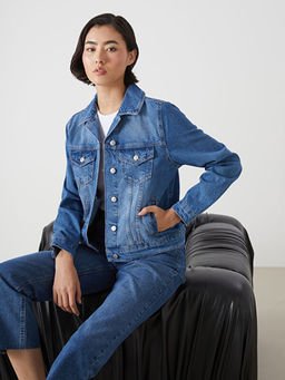 G?mlek Yaka Kad?n Jean Ceket