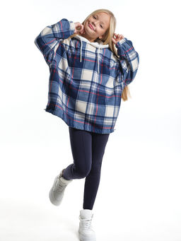 Худи оверсайз в клетку подростковое с капюшоном на меху 22-8046 синяя клетка - Mini maxi фото 3