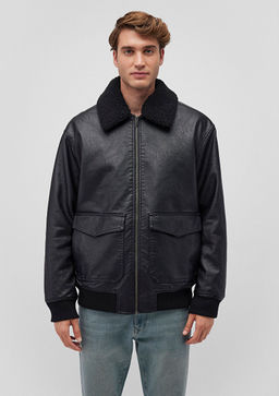 Suni Kurk Detayl? Siyah Suni Deri Ceket - Mavi фото 3