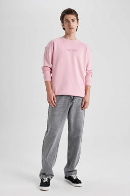 Толстовка свободного кроя с круглым вырезом и принтом - Defacto фото 2