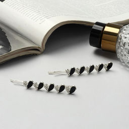 Цена за 2 шт. Невидимки для волос «Аннабелль», набор 2 шт., сердце чёрный, 6.5 см, серебро