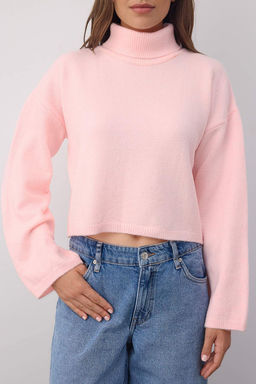 Wardrobe Essentials Pembe Genis Kal?p Yumusak Dokulu Crop/K?sa Triko Kazak TWOAW26KZ00113