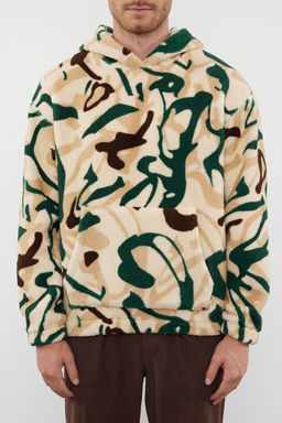 Cok Renkli Un?sex Oversize/Genis Kesim Desenli Polar/Pelus Kapusonlu Sweatshirt TMNAW25SW00147