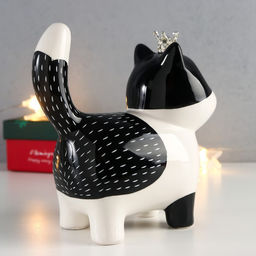 Фигурка керамика «Котик в короне», бело-чёрный с золотом, 16.3×7.5×15 см