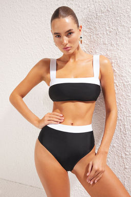 TRENDYOLMILLA Siyah-Beyaz Bralette Renk Bloklu Yuksek Bel Regular Bikini Tak?m? TBESS25BT00062  фото 2