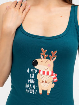 Комплект женский (топ, шорты) в синем оттенке с принтом в виде оленя - Mark formelle фото 4