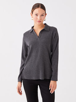 Polo Yaka D?z Uzun Kollu Kad?n Ti??rt