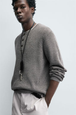 RIBBED BUTTON-NECK JUMPER - Zara фото 6