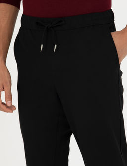 Siyah Slim Fit Beli Lastikli Ba_c_kl_ Kanvas Pantolon