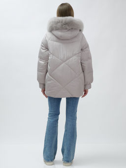 Полупальто женское зимние с мехом песец люкс класса серого цвета 6227Sr - Mtforce фото 5