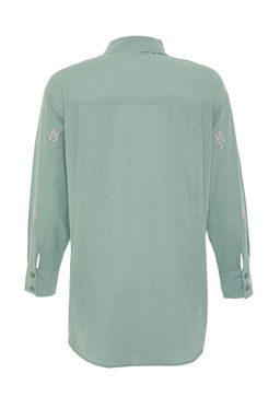 TRENDYOLMILLA Ekru Cicek Nak?s Detayl? Pamuklu Oversize Genis Kesim Dokuma Gomlek TWOSS22GO0246 фото 9
