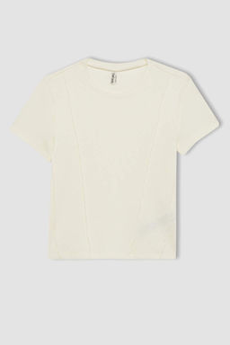 Облегающая футболка в рубчик с короткими рукавами для девочек - Defacto фото 8