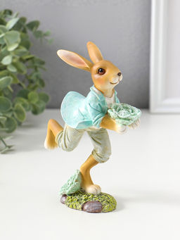 Фигурка полистоун Зайчик в голубом пиджаке с декоративной капустой, 15 см