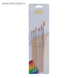 Набор кистей для рисования, нейлон, 6 штук: №1, 2, 3, 4, 5, 6, круглые, деревянная ручка, международный размер