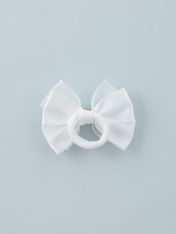 Цена за 6 шт. Бант для волос на резинке «Школьница», полосы стразы, 6.5 см, белый