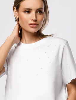 Футболка из премиального хлопка с принтом стразами