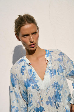 CAMISA ESTAMPADO FLORAL ABALORIOS / Azul / Blanco - Zara фото 4