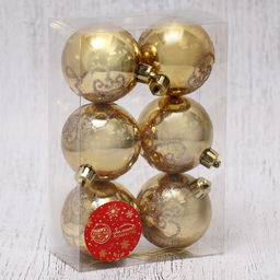 Ёлочные игрушки Эмили узоры, шары новогодние, d=6 см, набор 6 шт., золото - Зимнее волшебство фото 2