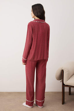 Bordo Ekose / Kareli Shally Dokuma Pijama Tak?m? THMAW26PT00100 - Trendyolmilla фото 4