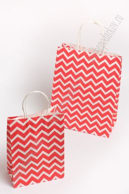 Пакет крафтовый с рисунком "Зигзаг" 21*27*11 см (12 шт) SF-7173, красный