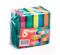 Губка бытовая с чистящим слоем "Супер Stream" 5шт. 10х7х2см (гхс003)