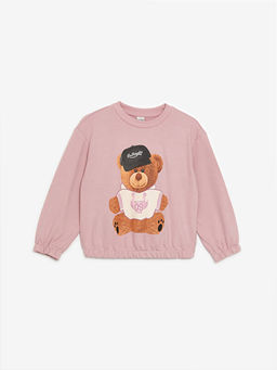 Bisiklet Yaka Bask?l? Uzun Kollu K?z ?ocuk Sweatshirt