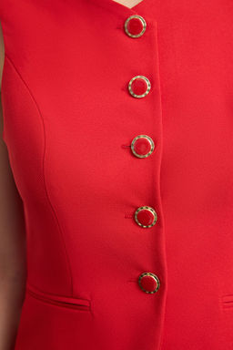 K?rm?z? Fitted Yuvarlak Yaka Dokuma Yelek TWOAW25YE00074