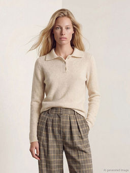 Polo Yaka Y?n Kar???ml? Kad?n Triko Kazak