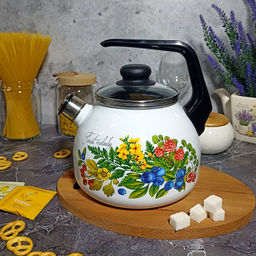 Чайник для плиты 3,0л сф. со свистком 4с209я Лесная мелодия белосн.