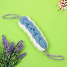 Цена за 3 шт. Мочалка для тела "PREMIUM - FERGAMO", цвет белый / лазурный, 26*6 см, 60грамм, Zip пакет