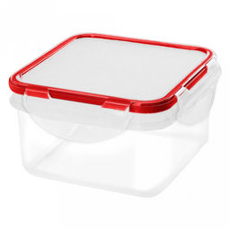 Modena Контейнер для продуктов пластмассовый 0,7л, квадратный, 13,3х13,3х7,4см, прозрачный, с красной оконтовкой, подходит для СВЧ (Россия)