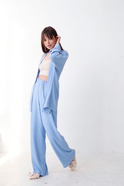 9319 Костюм из кимоно и брюк-палаццо голубой - Martichelli фото 3