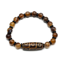 Браслет с бусиной Дзи Девять глаз бочонок 10*28мм с агатом шарик 10мм, 18см - Радуга камня фото 2