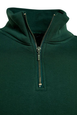 Yesil Regular/Normal Kesim Dik Yaka Fermuarl? Pamuklu Basic Ici Polarl? Sweatshirt TMNAW24SW00041