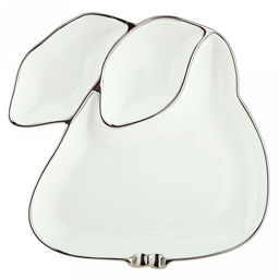 Блюдо фарфоровое "Заяц белый" 210х210х27мм, с 2-мя соусниками, отводка платиной, в коробке (Китай)