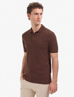 Koyu Kahverengi Regular Fit %100 Pamuk K_vr_lmaz D__meli Polo Yaka Basic Ti__rt