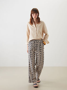 Beli Lastikli Desenli M?slin Kad?n Pantolon