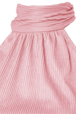 Pembe Regular/Normal Kal?p Dik Yaka Fit Pilise Esnek Orme Bluz TWOSS23BZ00952