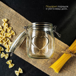 Банка для сыпучих Доляна Сердце, 850 мл, 11?14 см, с бугельным замком, стекло, прозрачная