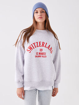 Bisiklet Yaka Bask?l? Uzun Kollu Oversize Kad?n Sweatshirt - Waikiki фото 2