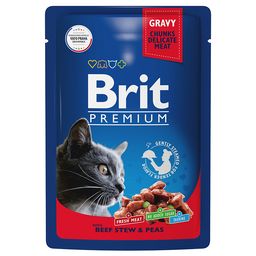 Брит Premium Пауч для взрослых кошек говядина и горошек в соусе 85г