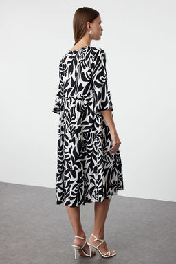 Siyah Cicekli Desenli Genis Kesim V Yaka Dokuma Elbise TWOSS24EL01029 - Trendyolmilla фото 5