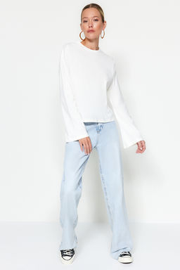 TRENDYOLMILLA Siyah Premium Ispanyol Kol Bisiklet Yaka Regular/Normal Kal?p Orme T-Shirt TWOAW24TS00008  фото 10