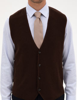Koyu Kahverengi Slim Fit V Yaka Triko Yelek