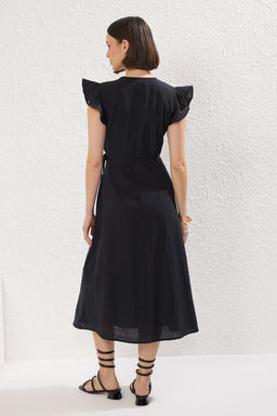 Kiremit Kruvaze F?rf?r Detayl? Keten Gorunumlu Midi Dokuma Elbise TWOSS24EL00071 - Trendyolmilla фото 20