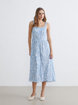 Kare Yaka ?i?ekli Elbise